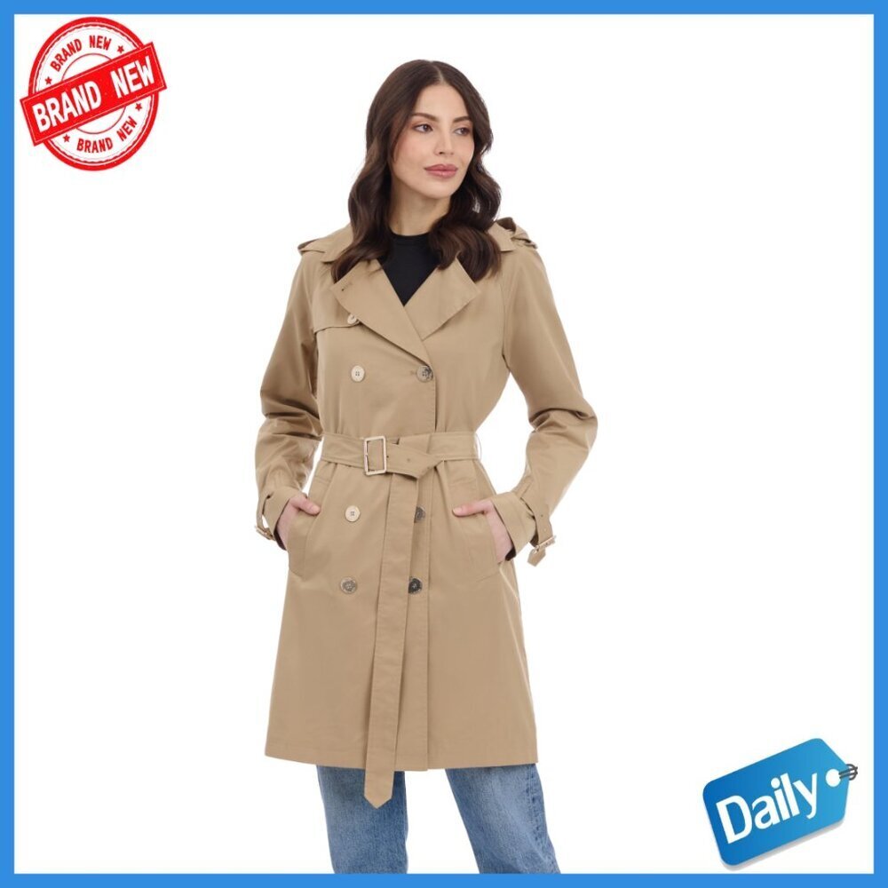 Water-Resistant Trench Coat with Detachable Hood, Belt, Standard Fit